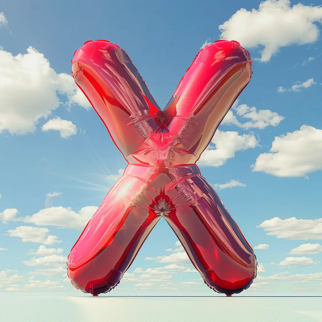X letter red balloon sky cloud 3D