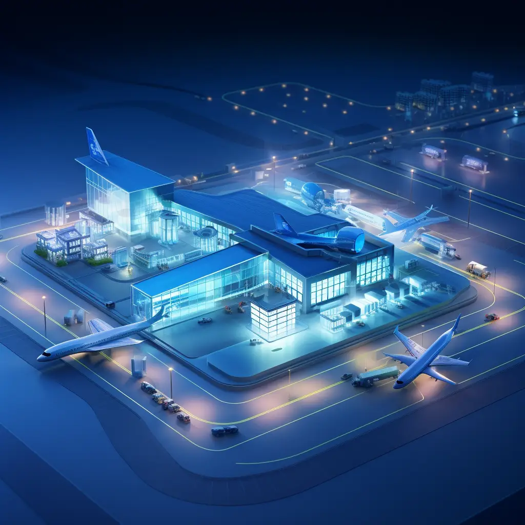 airplane airport scene blue technology model 3D