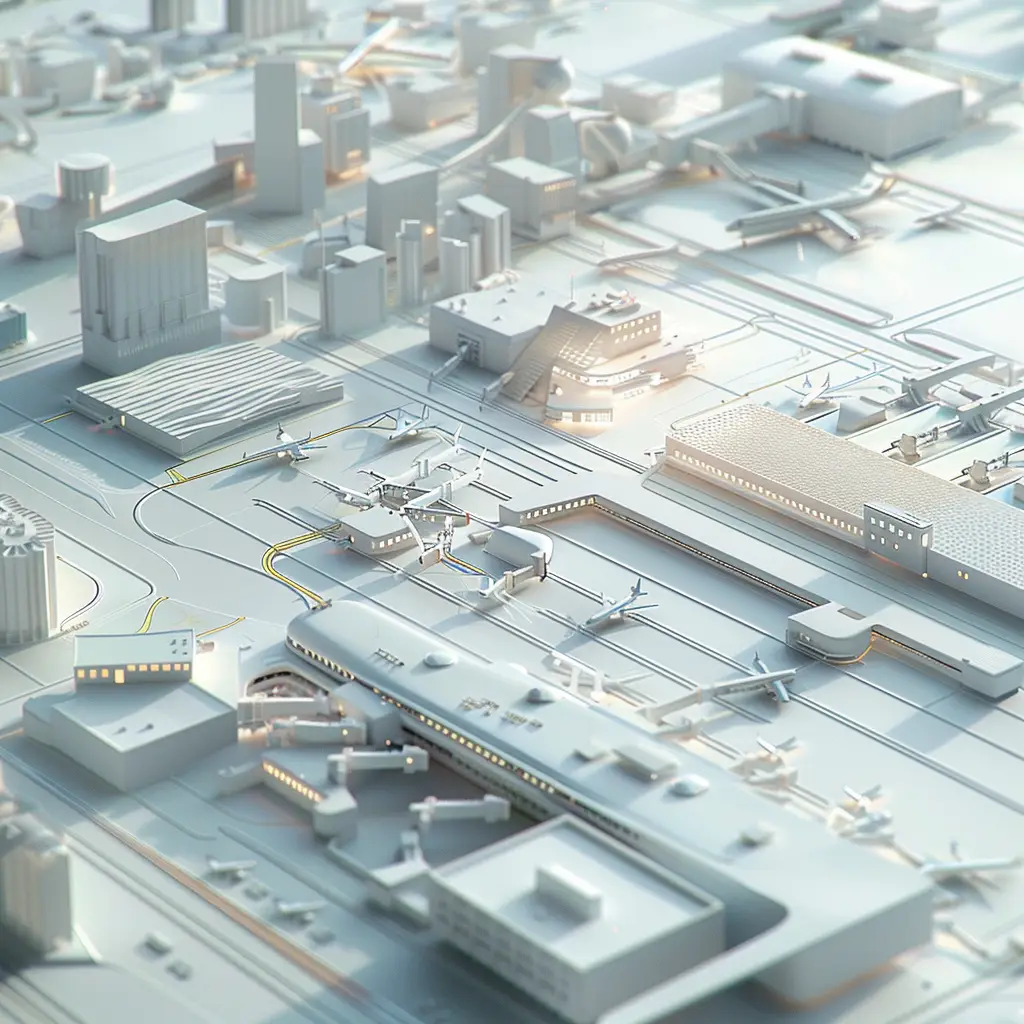 airplane airport scene white technology 3D model