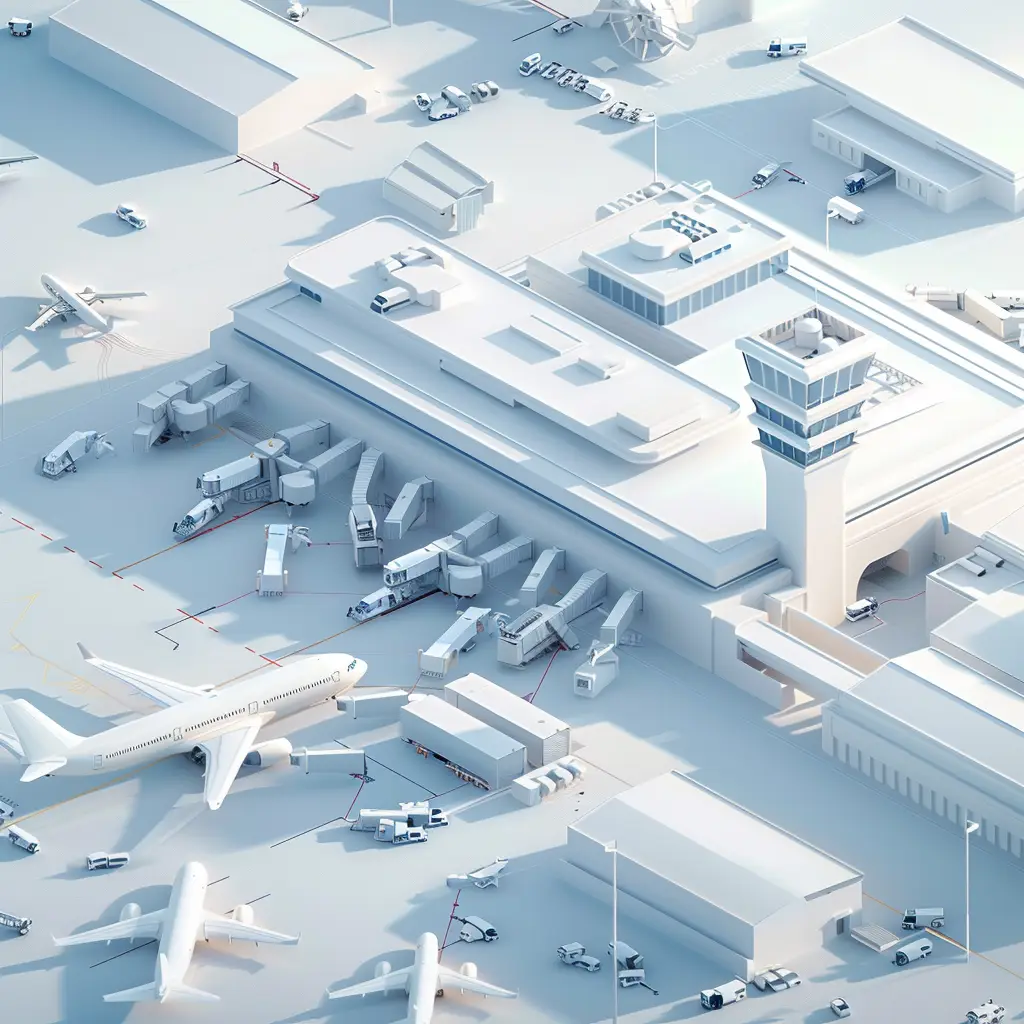 airplane airport scene white technology model 3D