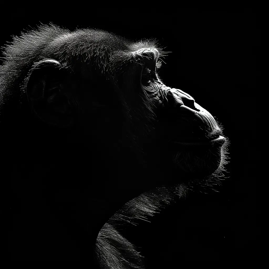 ape monkey black white light head face mysterious silhouette photography