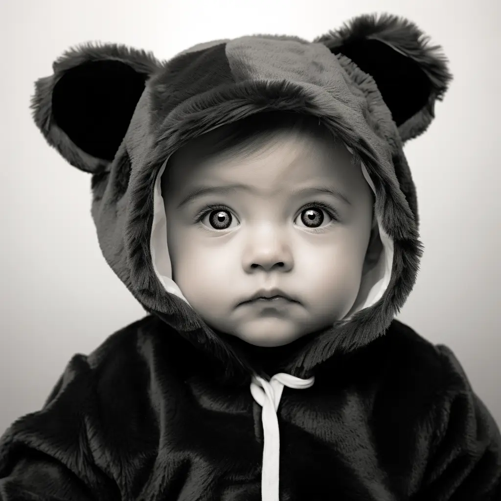 baby adorable cute black white photography face head silhouette front costume hoodie