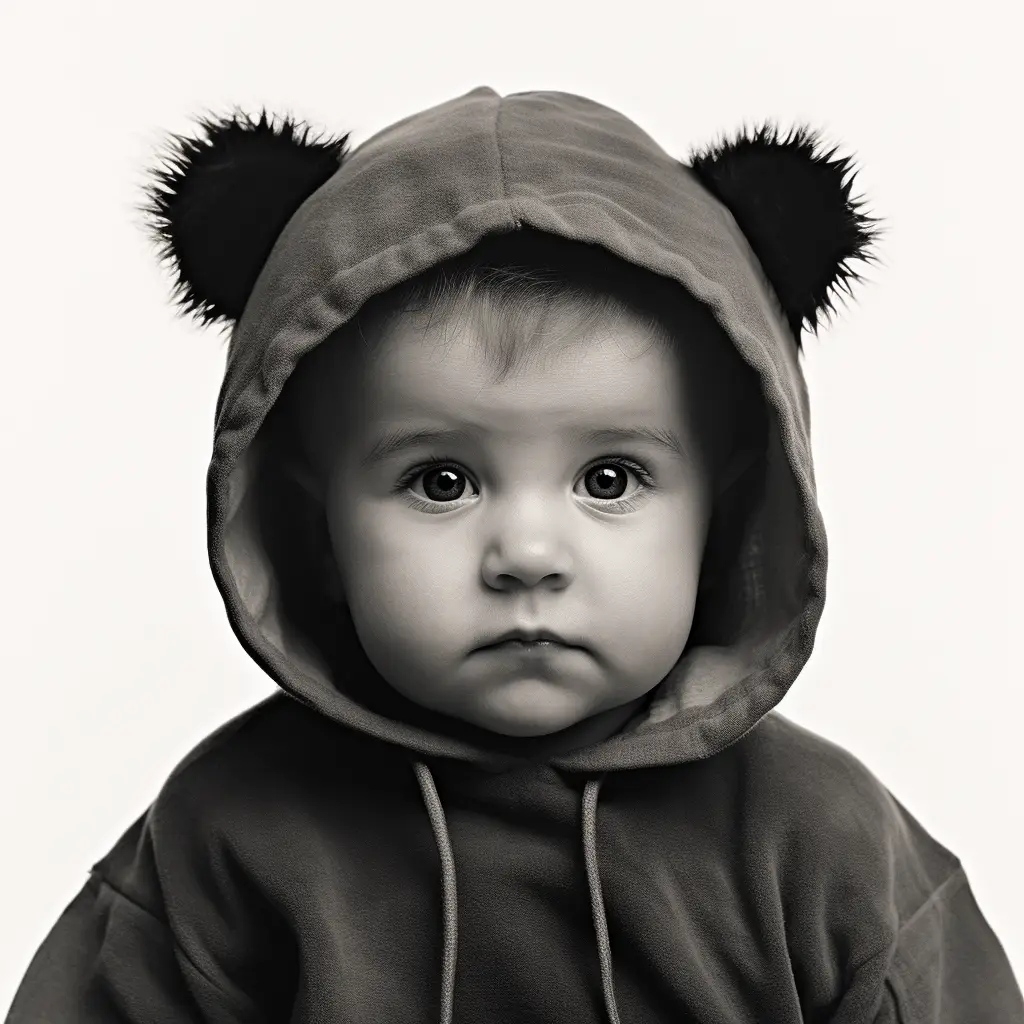 baby adorable cute black white photography face head silhouette front hoodie costume