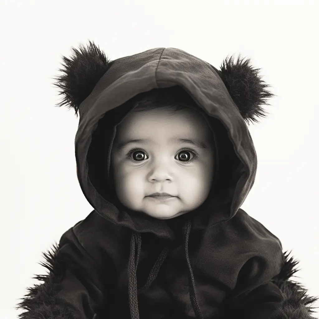 baby adorable cute black white photography head face silhouette front costume hoodie