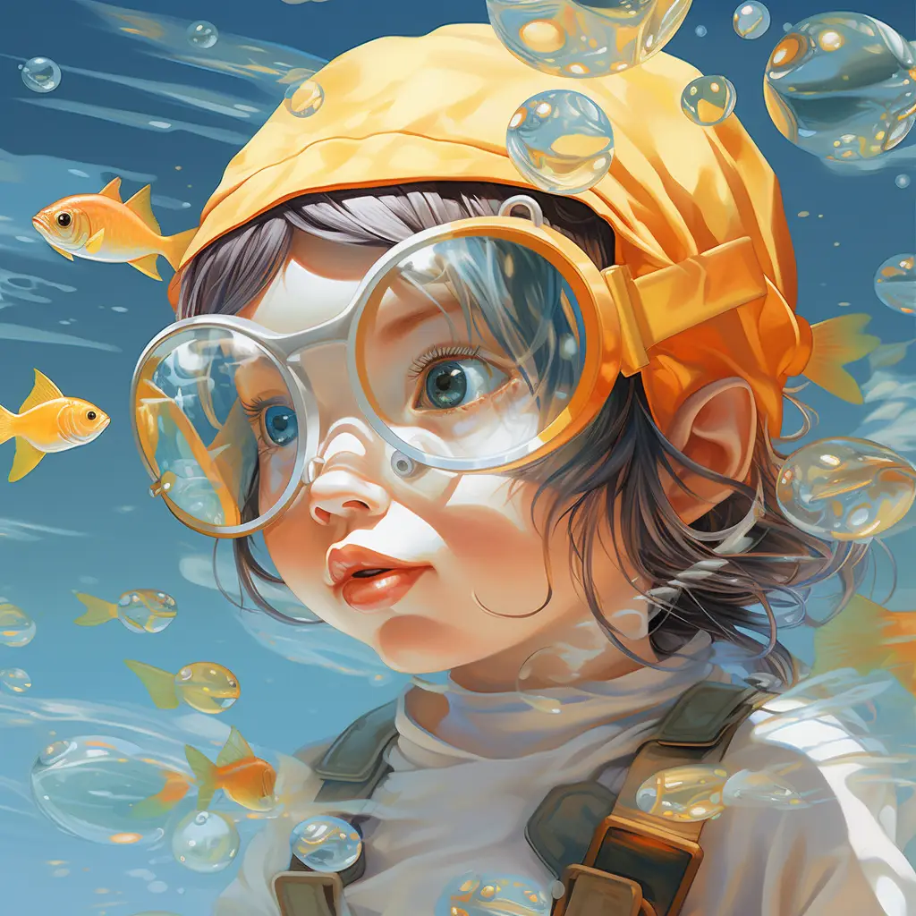 baby swim swimming glasses sea portrait water goggles painting