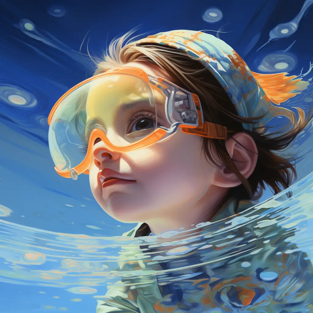 baby swim swimming glasses sea water goggles portrait painting
