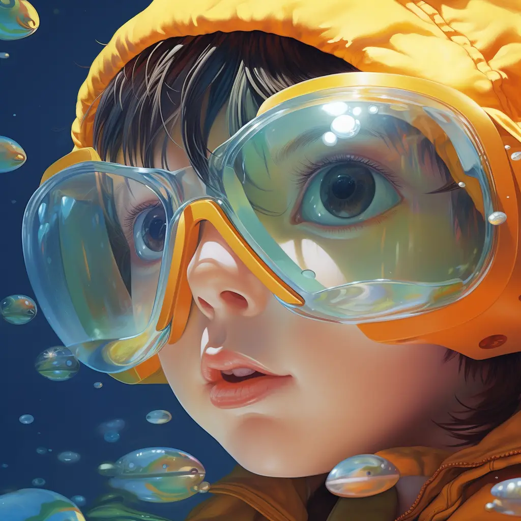 baby swim swimming glasses water sea goggles portrait painting
