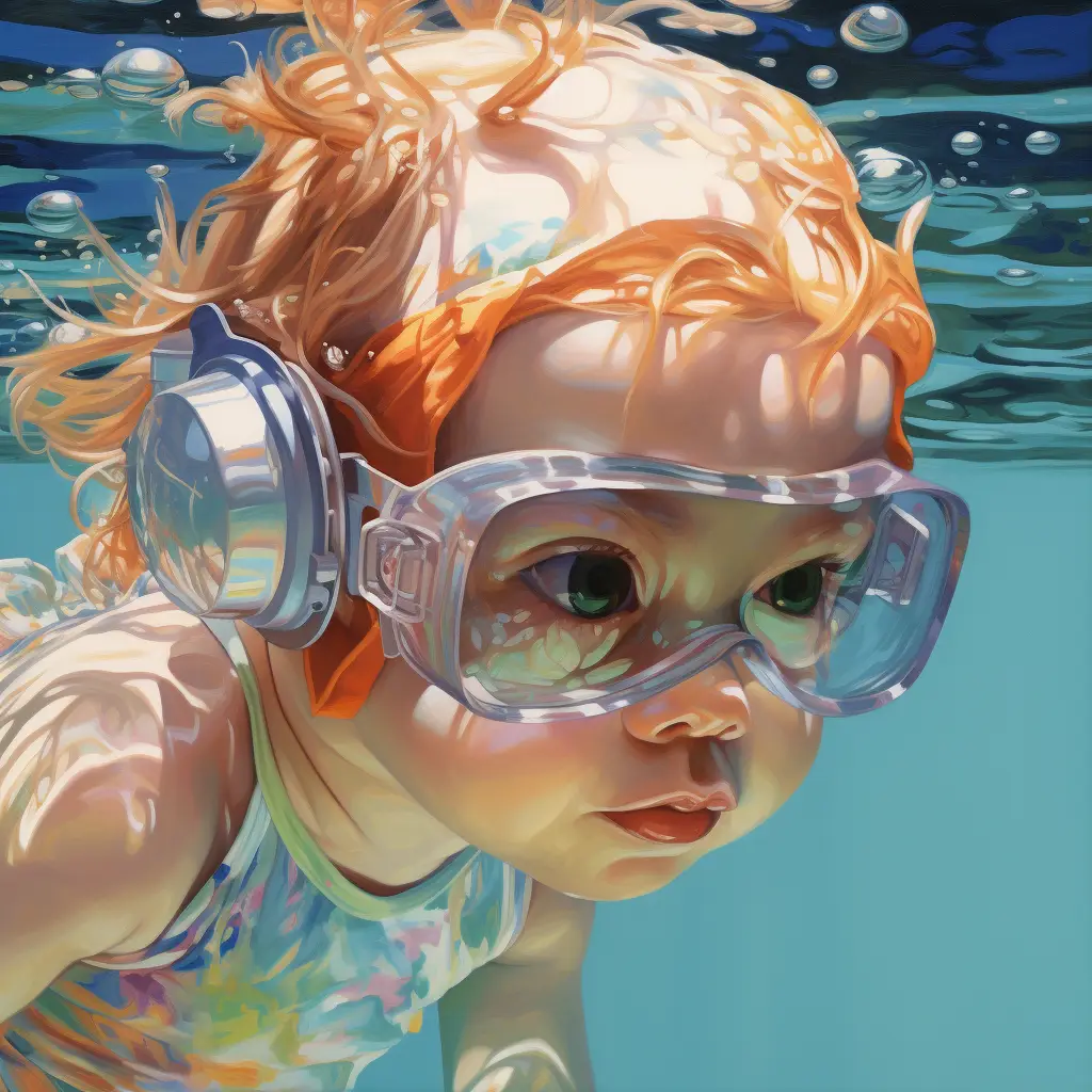 baby swim swimming glasses water sea portrait goggles painting