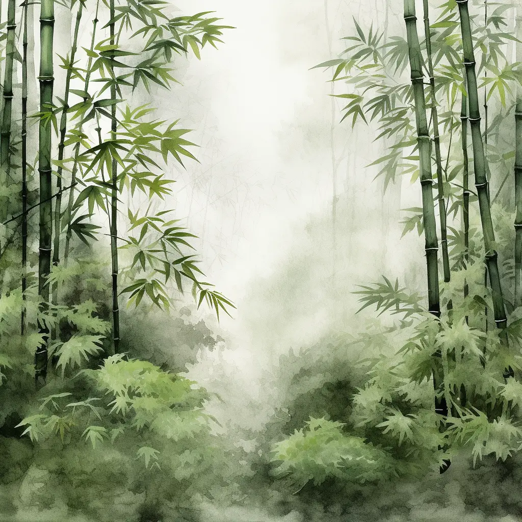 bamboo forest misty Chinese ink water wash painting