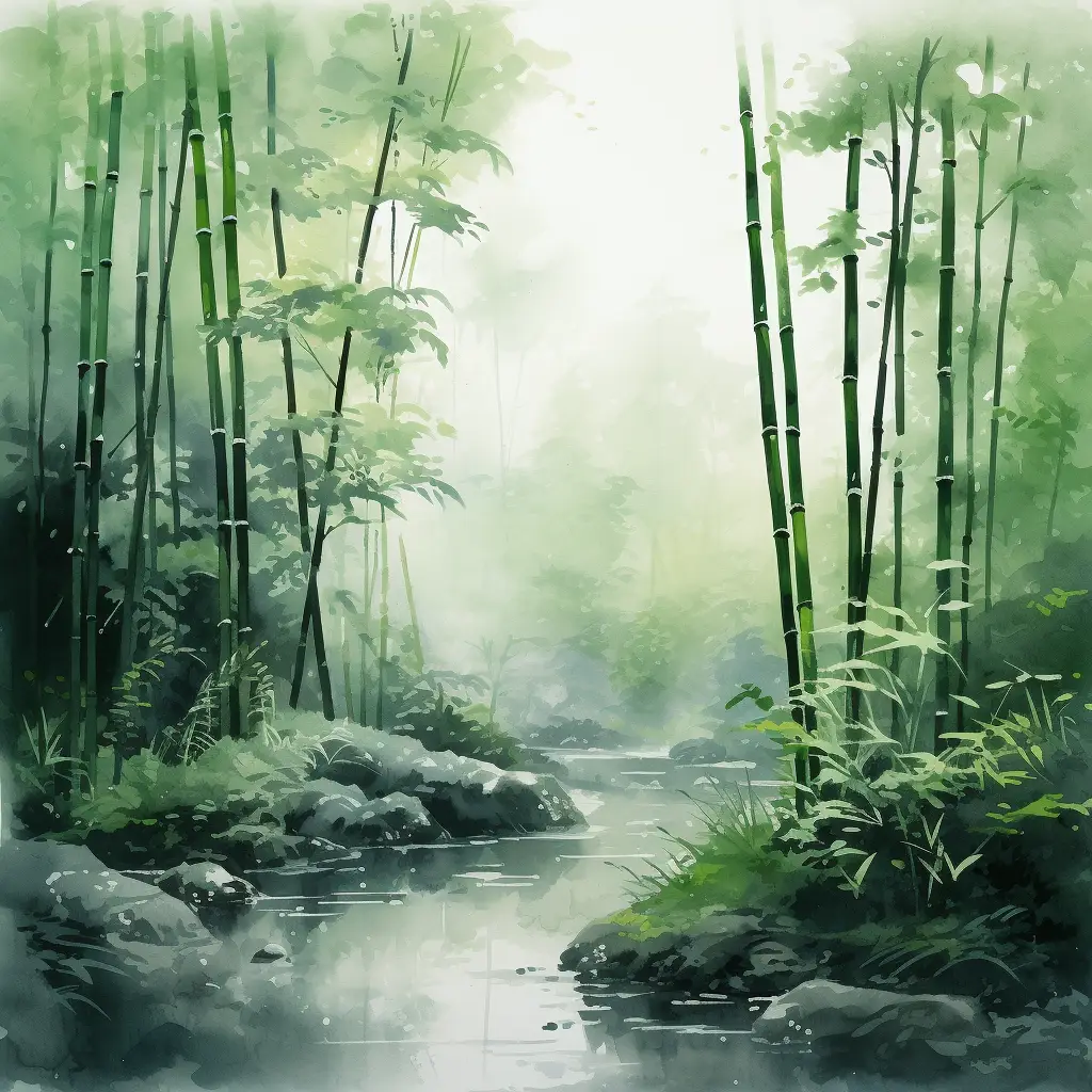 bamboo forest misty ink water wash Chinese painting