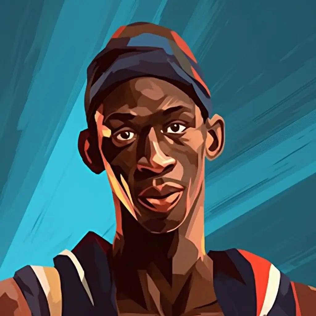 basketballer hoopman player hoopster African cartoon illustration painting portrait face