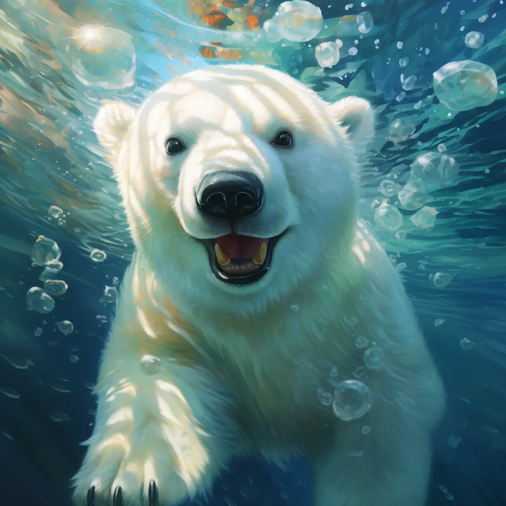 bear sea swim swimming underwater water oil painting