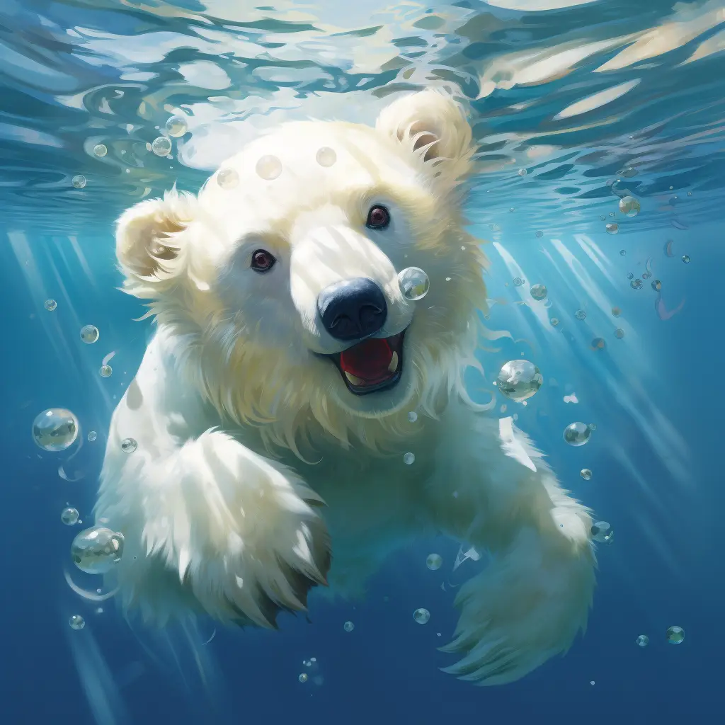 bear sea swim swimming water underwater oil painting