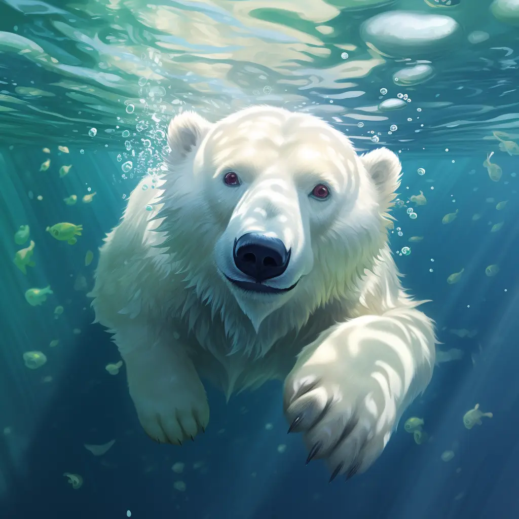 bear swim sea swimming underwater water oil painting
