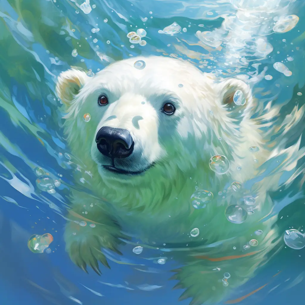bear swim sea swimming water underwater oil painting