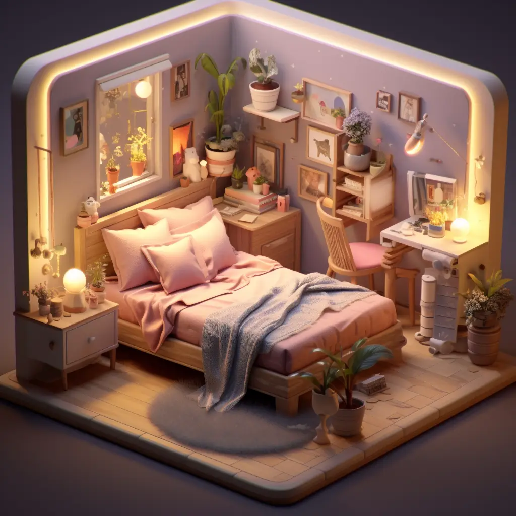 bedroom bedchamber bed light 3D C4D model space scene