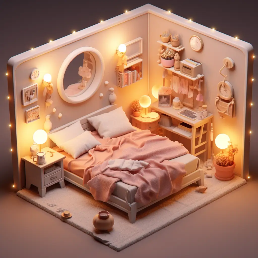 bedroom bedchamber bed light 3D C4D space model scene