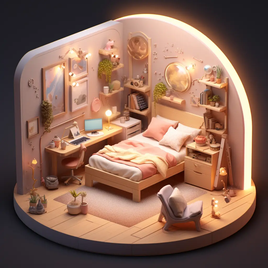 bedroom bedchamber bed light C4D 3D model space scene