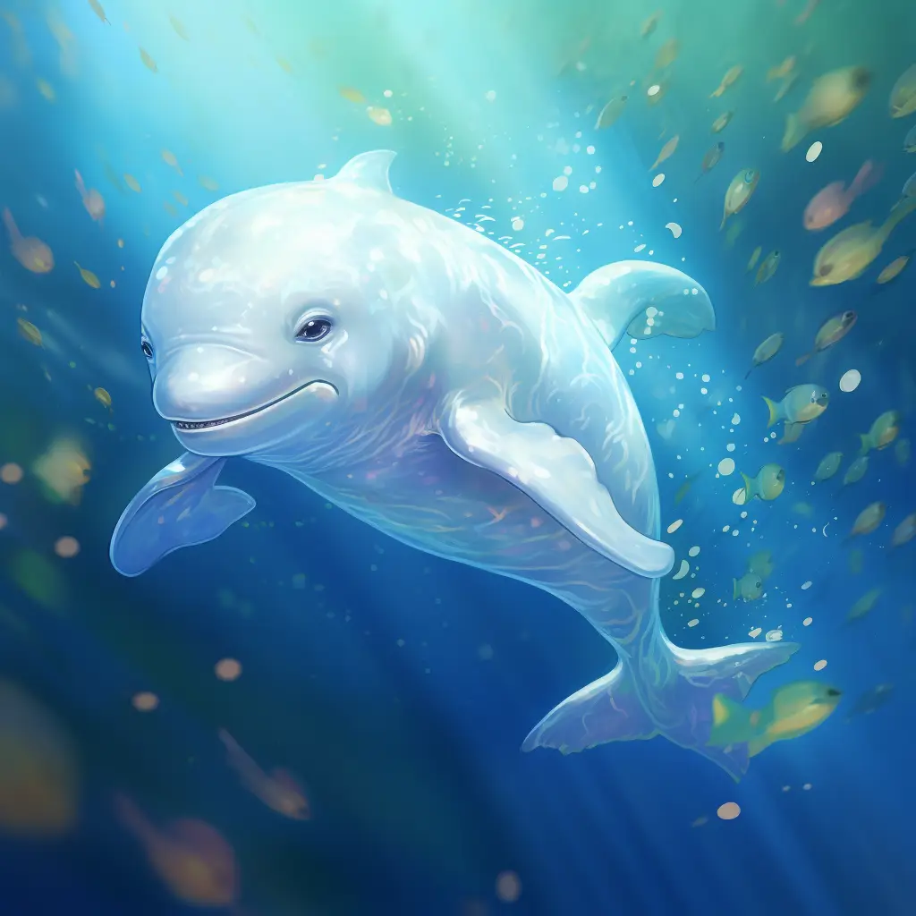 beluga whale sea swim swimming underwater water oil painting