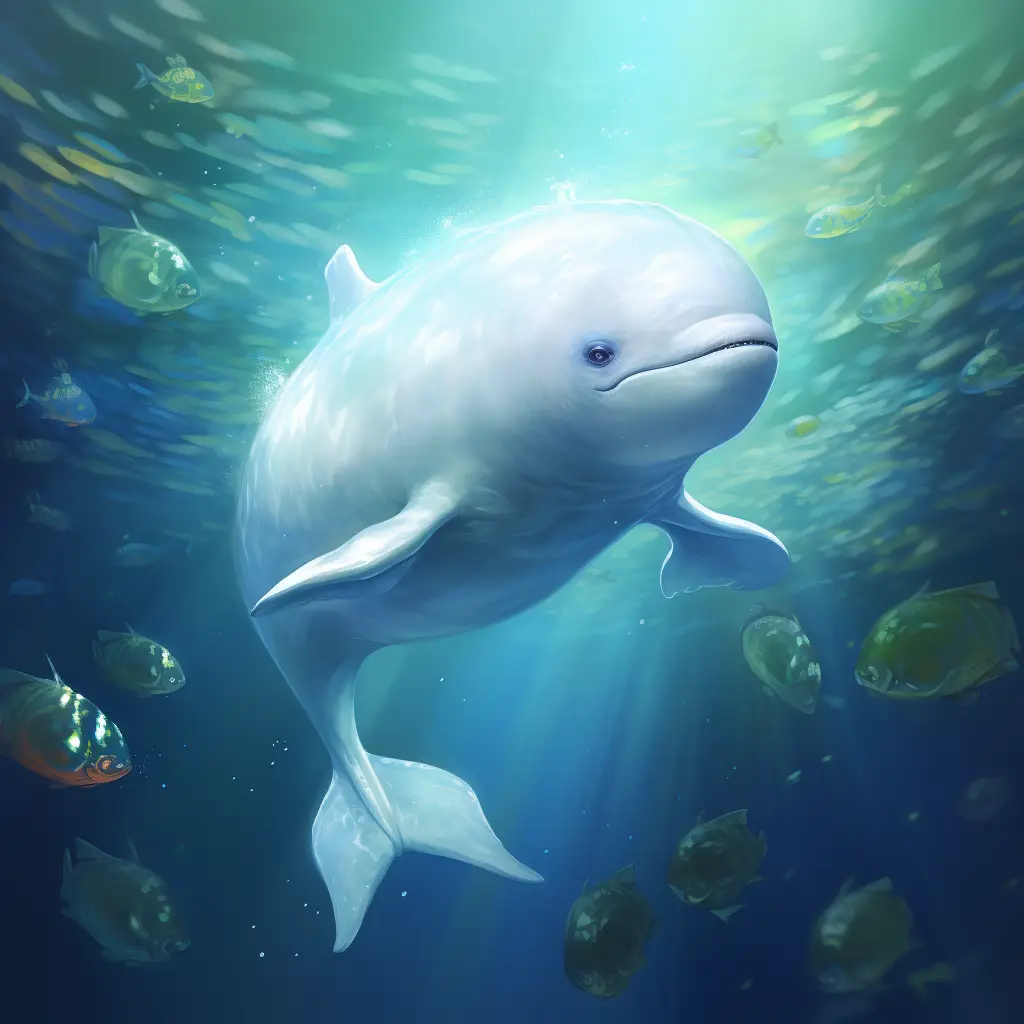 beluga whale sea swim swimming water underwater oil painting