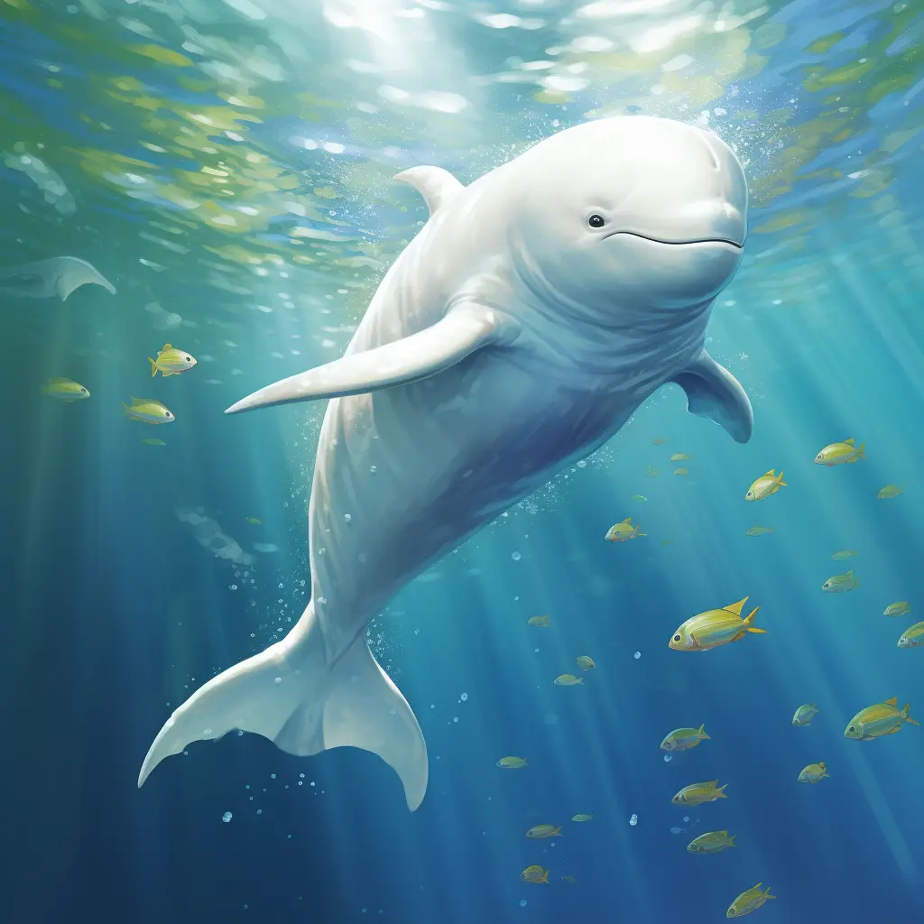 beluga whale swim sea swimming underwater water oil painting