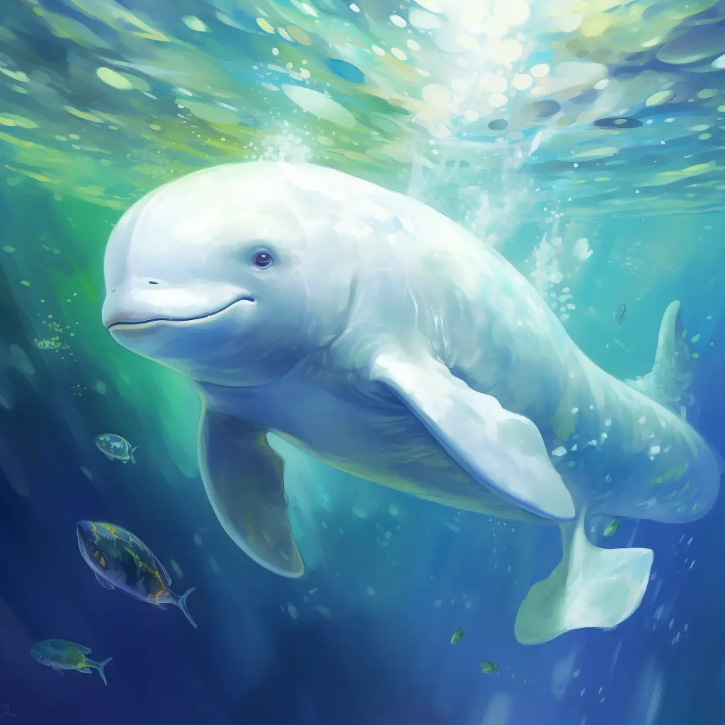 beluga whale swim sea swimming water underwater oil painting