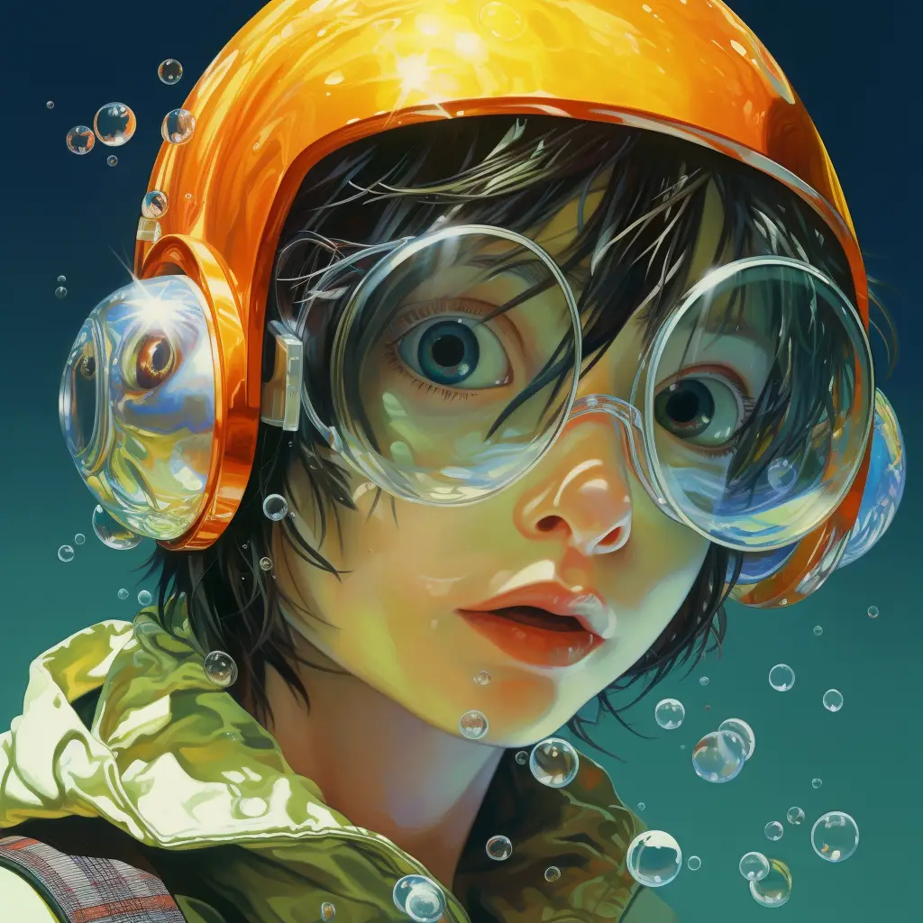 boy swimming swim glasses sea water goggles portrait painting