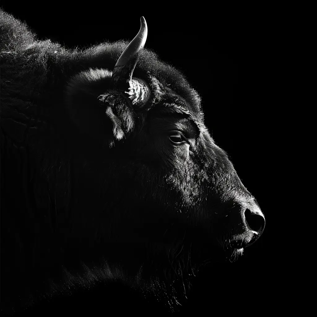 buffalo black white light face head mysterious silhouette photography