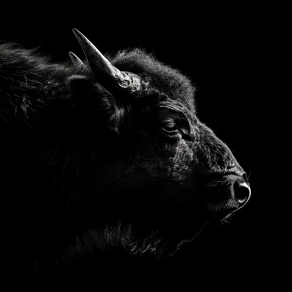 buffalo black white light face head silhouette mysterious photography