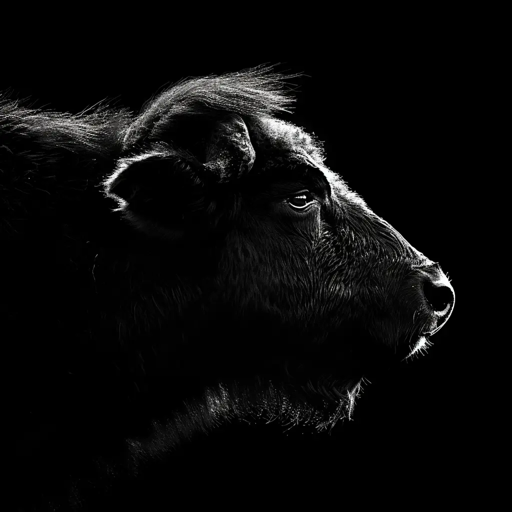 buffalo black white light head face mysterious silhouette photography