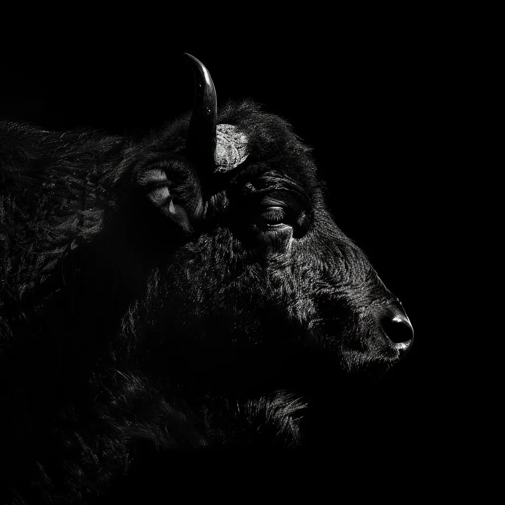 buffalo black white light head face silhouette mysterious photography