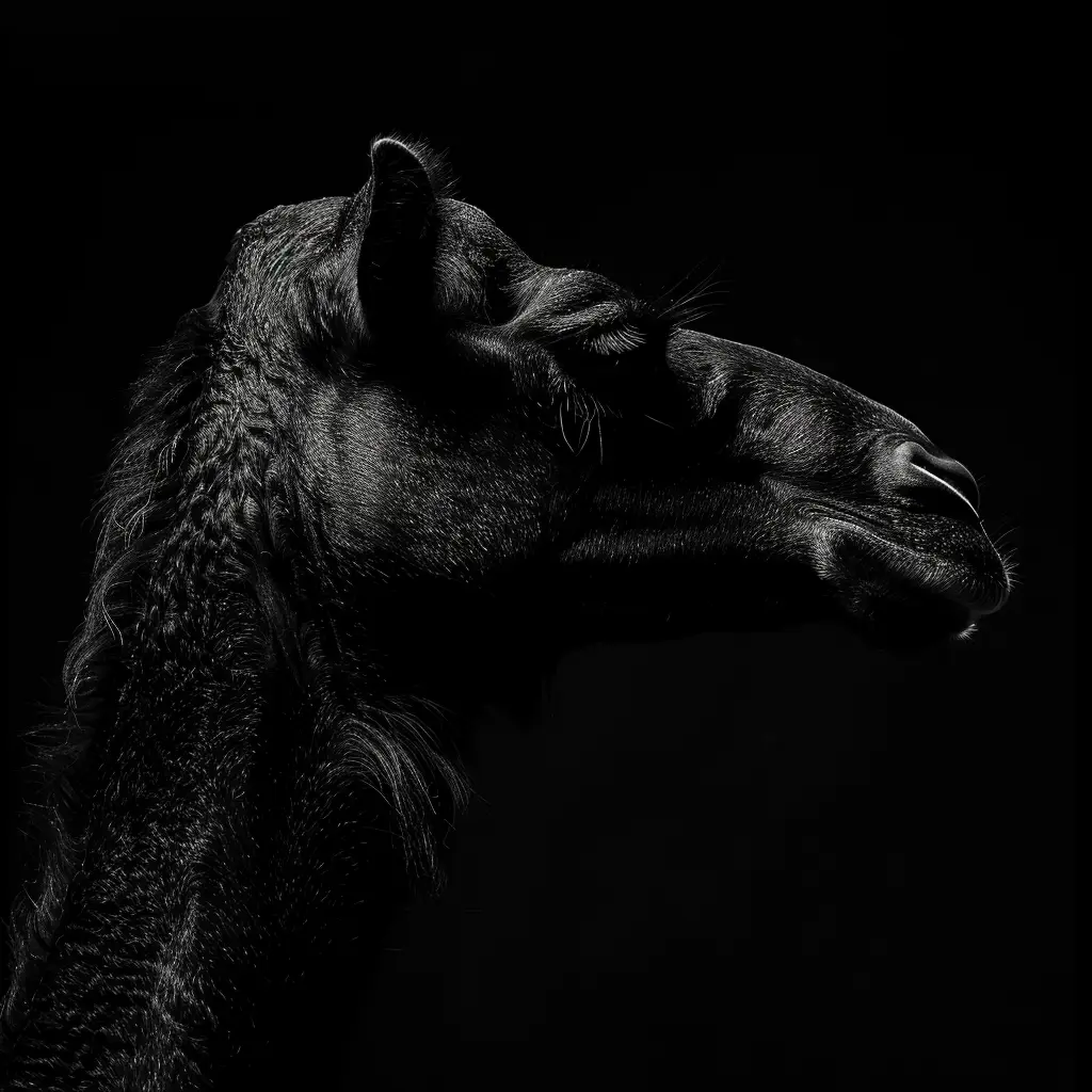 camel black white light face head mysterious silhouette photography