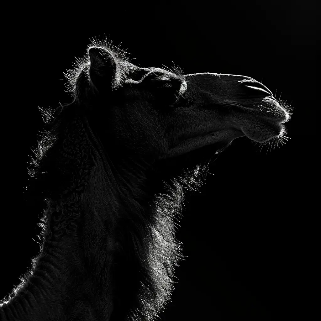 camel black white light face head silhouette mysterious photography