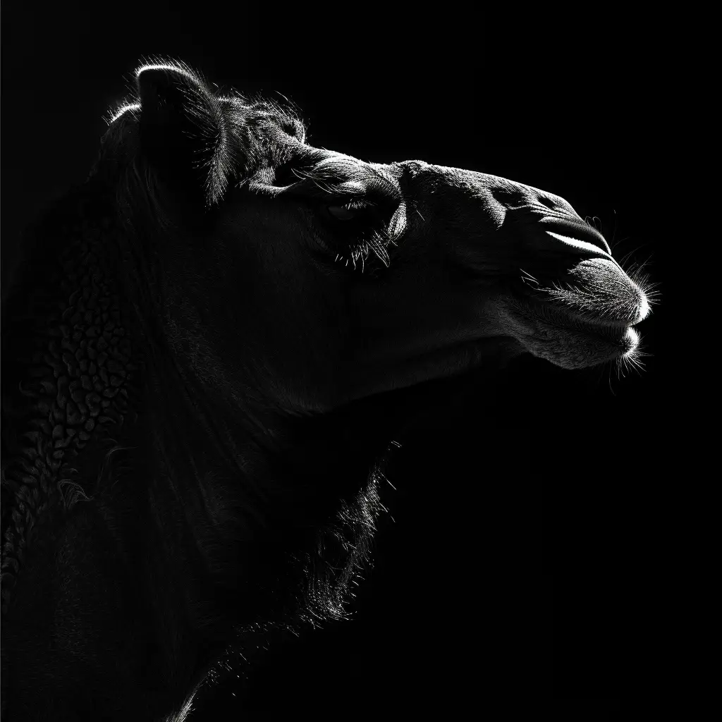 camel black white light head face mysterious silhouette photography