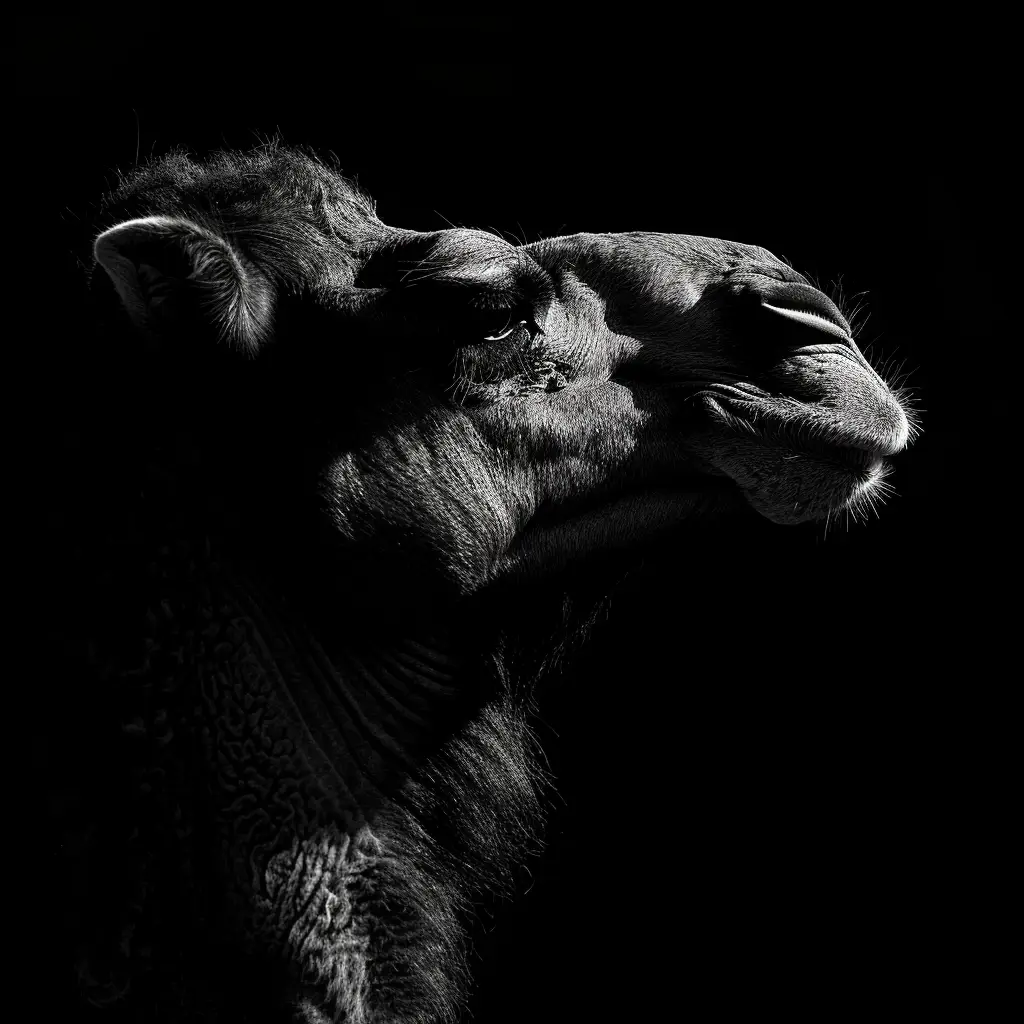 camel black white light head face silhouette mysterious photography