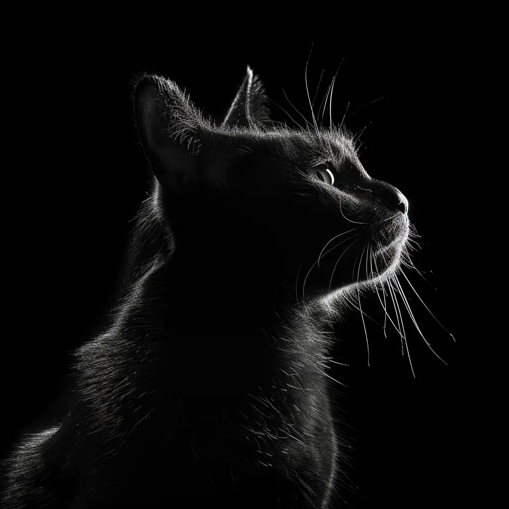 cat black white light face head silhouette mysterious photography