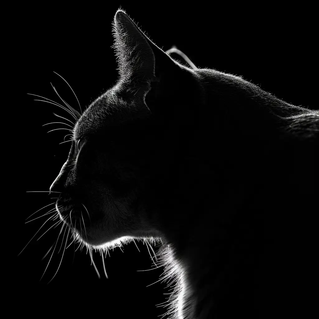 cat black white light head face silhouette mysterious photography