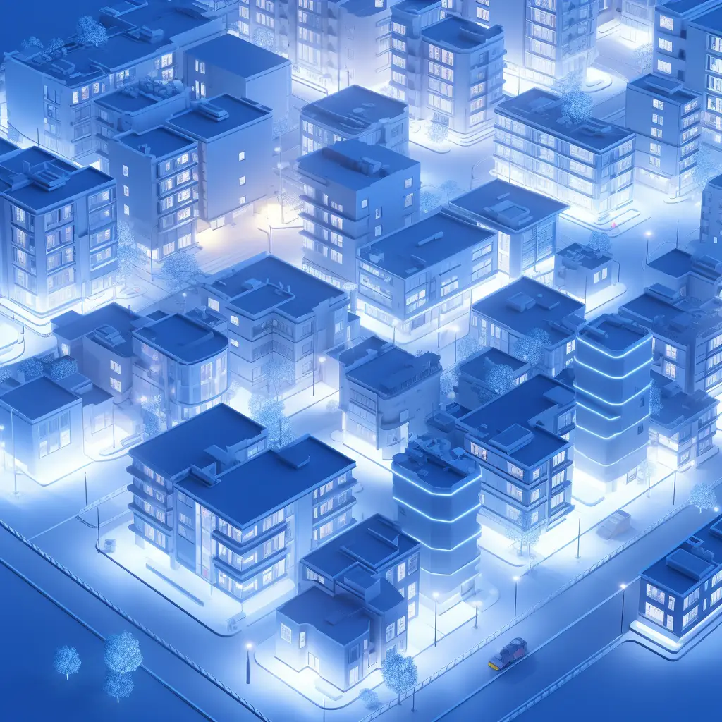 city apartment building blue scene technology 3D model