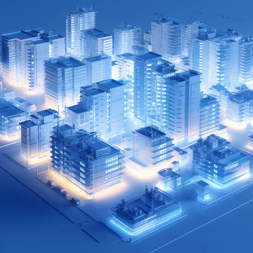 city apartment building blue scene technology model 3D