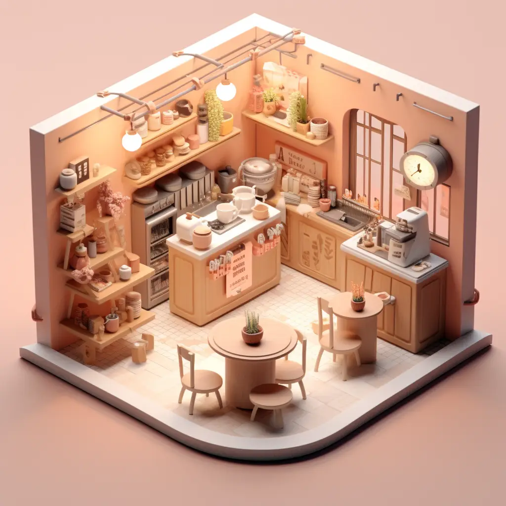 coffee shop cafe C4D 3D model space scene