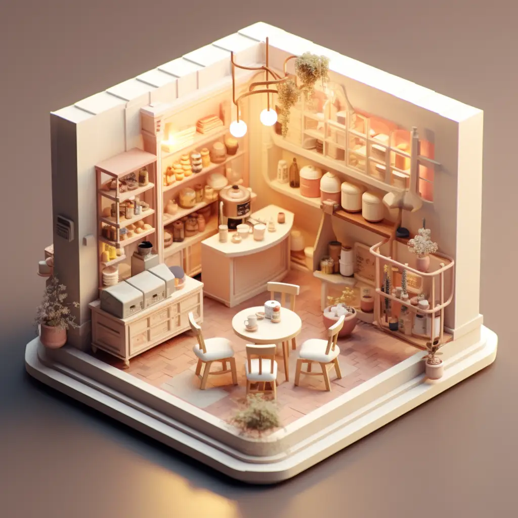coffee shop cafe C4D 3D space model scene