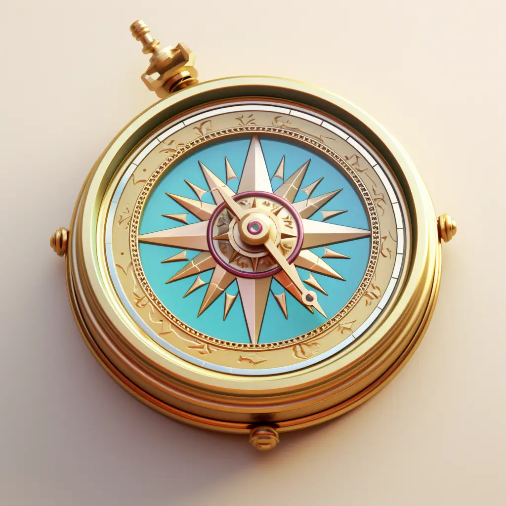 compass icon 3D material game UI art golden gold
