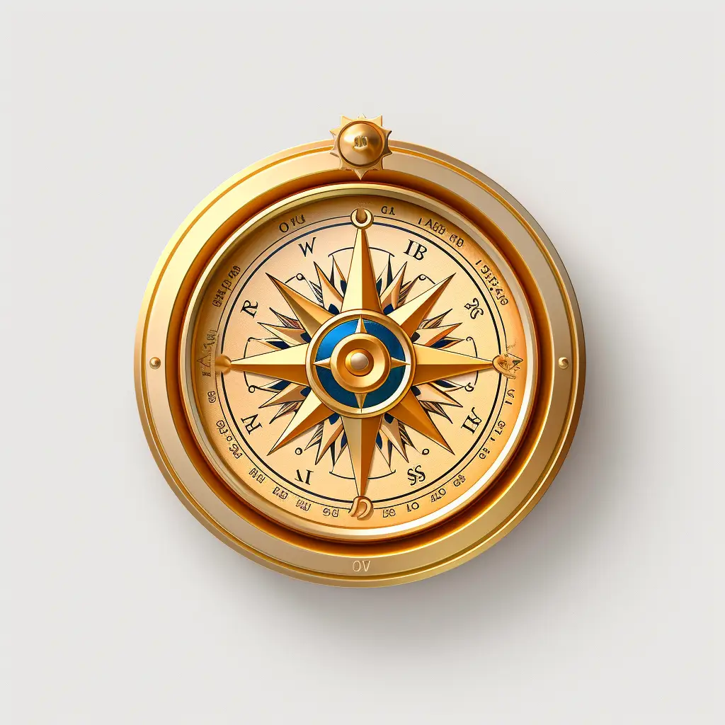 compass icon 3D material game art golden UI gold
