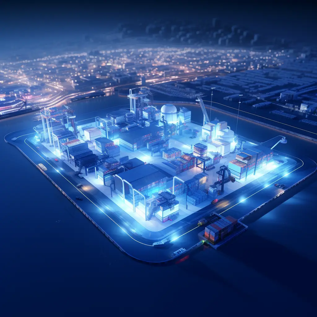 container port blue scene technology model 3D