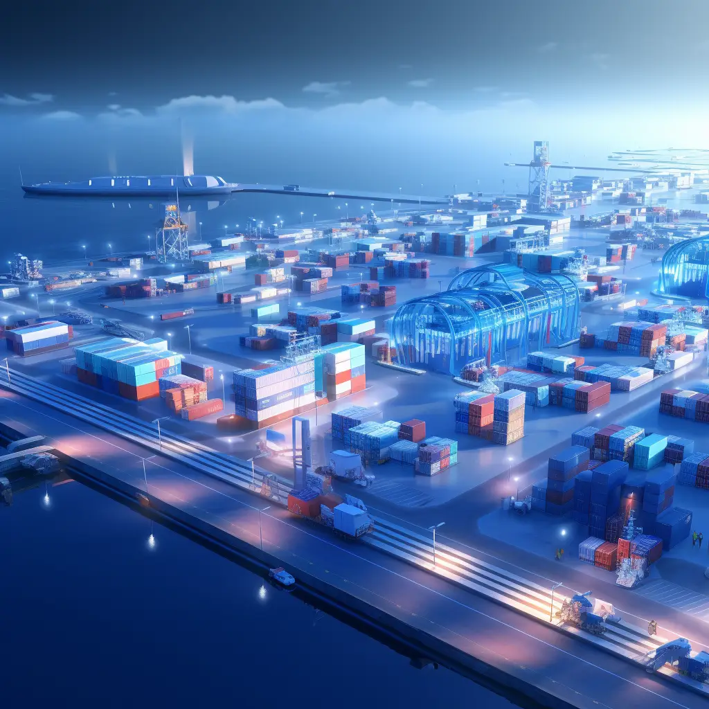 container port scene blue technology 3D model