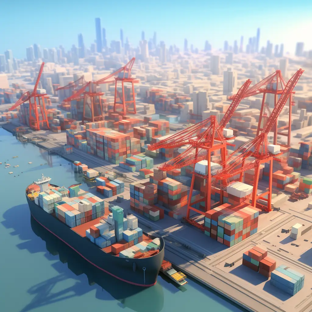 container wharf port 3D scene sea transportation harbour handling
