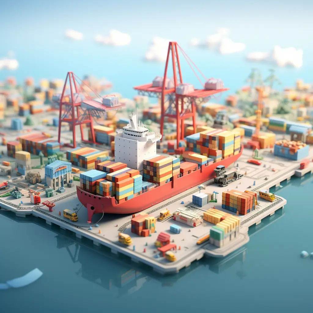 container wharf port scene 3D sea transportation harbour handling