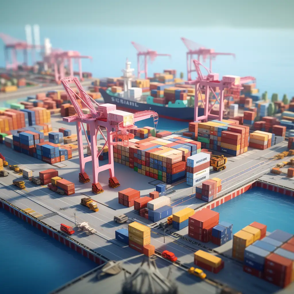 container wharf port sea 3D scene transportation harbour handling
