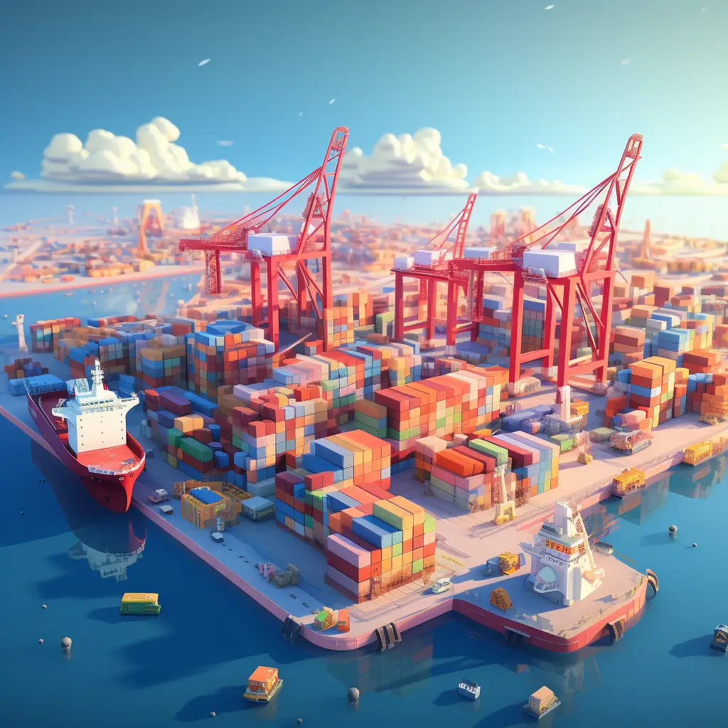 container wharf port sea scene 3D transportation harbour handling