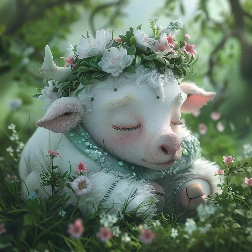 cow baby sleep cute cartoon 3D animation